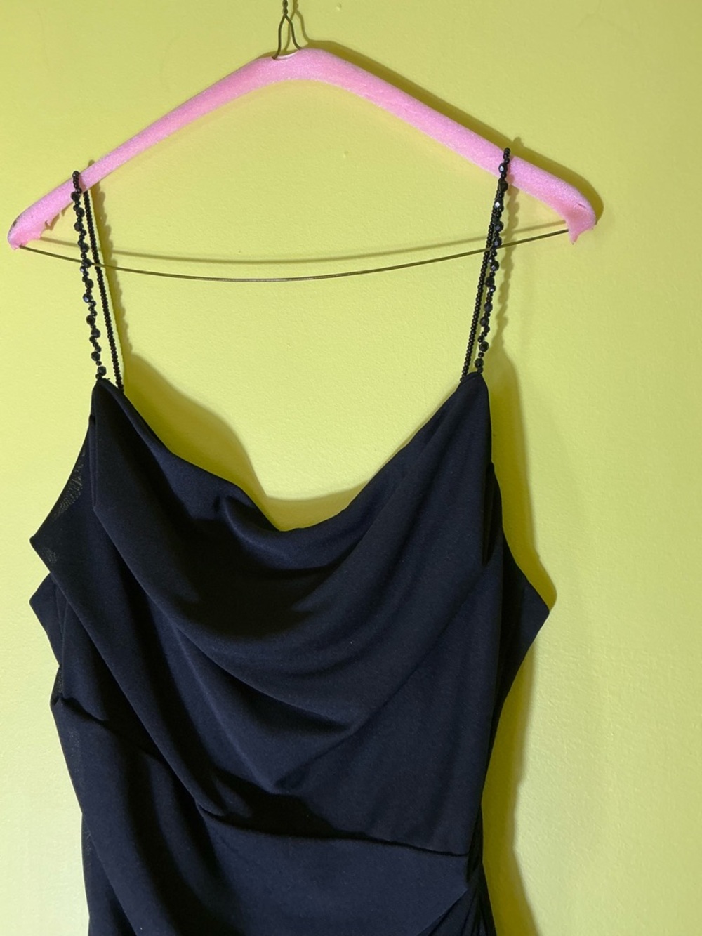 Kay Unger Black Beaded Strap Evening Dress